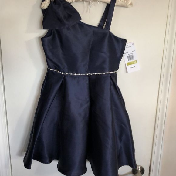 Rare Editions Big Girls Asymmetrical-Neckline Fit-And-Flare Dress, NWT Size 14 - Picture 8 of 12